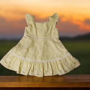 Janie and Jack Sunny Yellow Dress 6-12M Flower Cutout Sundress Lined ALine EUC